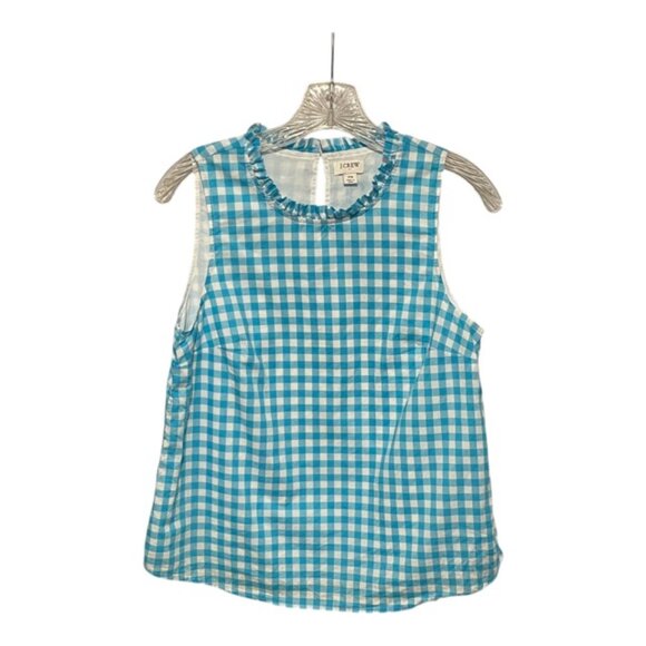 J. Crew Factory XS Gingham Sleeveless Mock Ruffle Neck Top - Picture 2 of 7